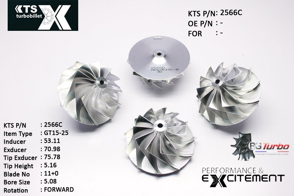 Turbo ROUE FORGÉE MFS PERFORMANCE - 11+0 PALES - INDUCER : 53,11 - EXDUCER : 70,98 - TYPE : GT15-25ANGLE : 60° - ROTATION : Forward - SUPER BACK : 3,79 - BORE SIZE : 5,08
